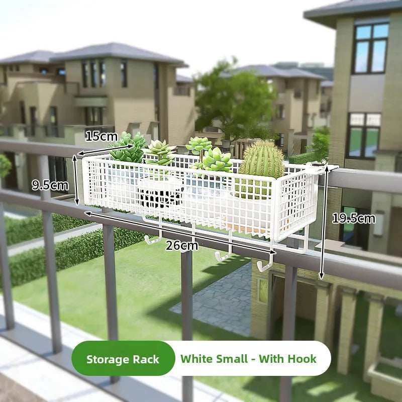 Metalen Hangende Plantenstandaard voor Balkon – Sterke IJzeren Plantenhouder voor Vetplanten en Bloempotten – Decoratieve Bloembak voor Raam of Balkonreling