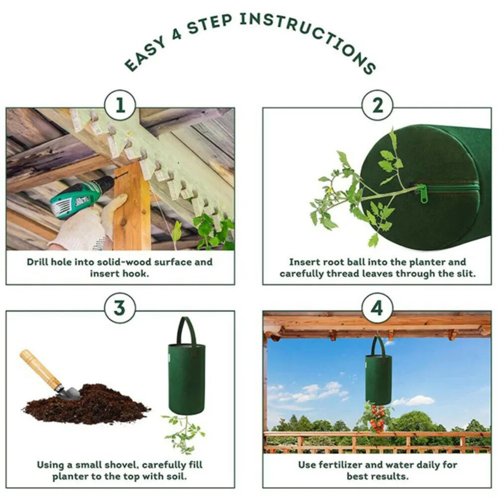 Multifunctionele Hangende Kweekzak van Vilt – Omgekeerde Grow Bag voor Tomaten, Aardbeien, Groenten & Bloemen | Verticale Plantenzak voor Tuin & Balkon