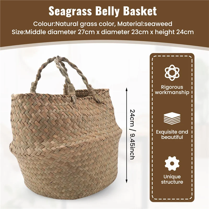 Gevlochten Seagrass Plantmand met Binnenzak – Decoratie & Opbergmand