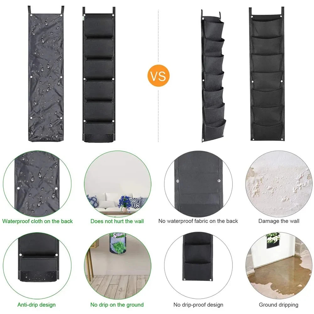 Hangende Verticale Plantenzak met 6 Vakken – Vilten Kweekzak voor Bloemen, Kruiden & Groenten | Muurplantentas voor Binnen & Buiten