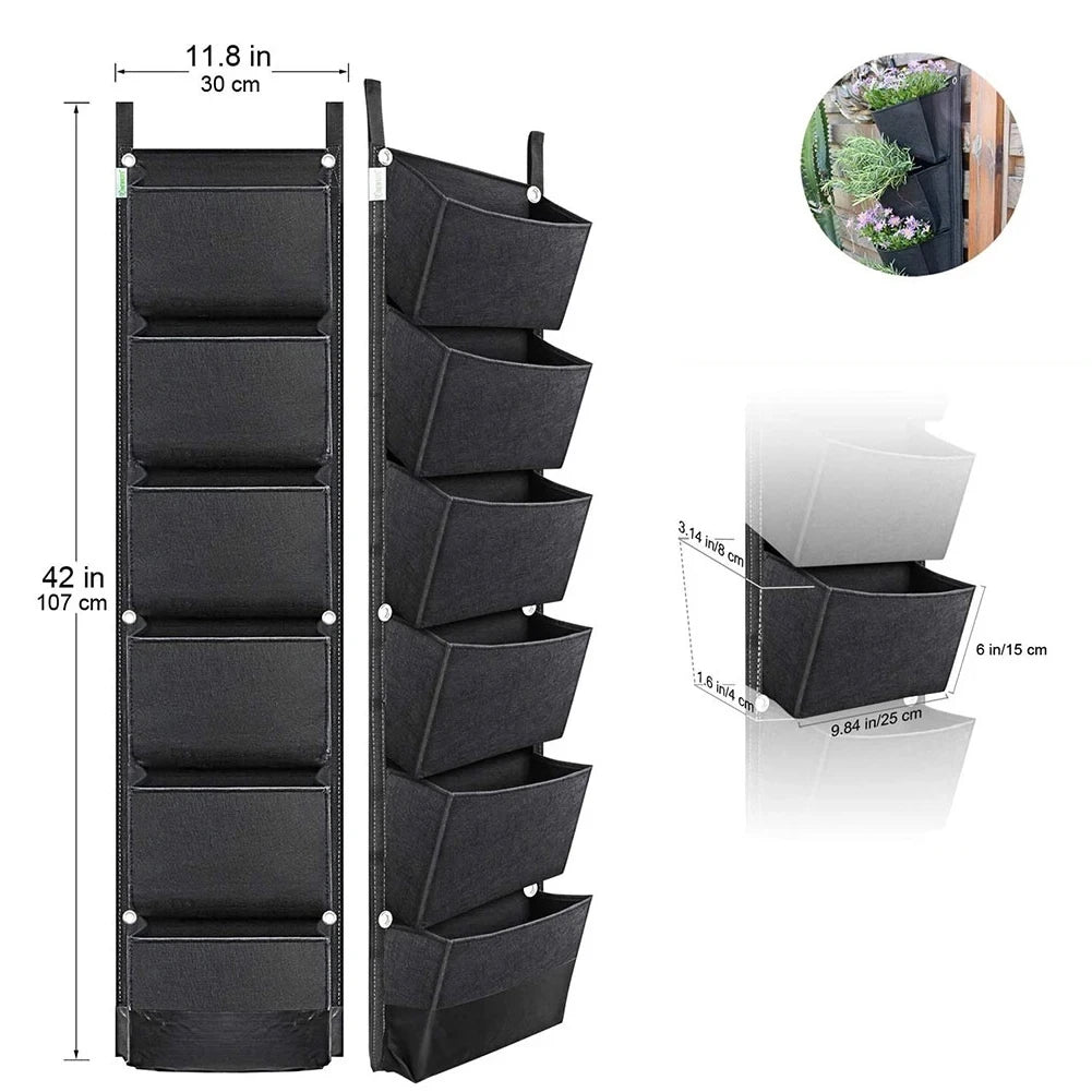 Hangende Verticale Plantenzak met 6 Vakken – Vilten Kweekzak voor Bloemen, Kruiden & Groenten | Muurplantentas voor Binnen & Buiten