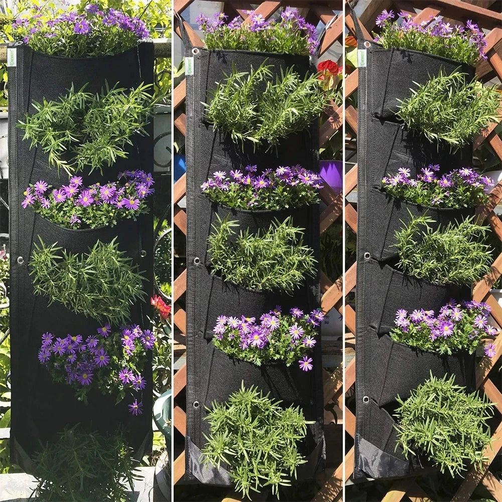 Hangende Verticale Plantenzak met 6 Vakken – Vilten Kweekzak voor Bloemen, Kruiden & Groenten | Muurplantentas voor Binnen & Buiten