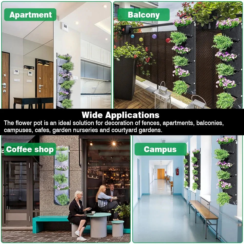 Hangende Verticale Plantenzak met 6 Vakken – Vilten Kweekzak voor Bloemen, Kruiden & Groenten | Muurplantentas voor Binnen & Buiten