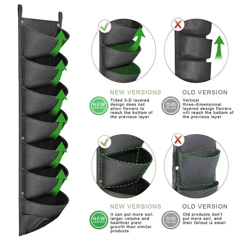 Hangende Plantenzak voor Balkon & Buitenmuur – Vilten Kweekzak met Vakken voor Groenten, Bloemen & Kruiden | Verticale Tuin